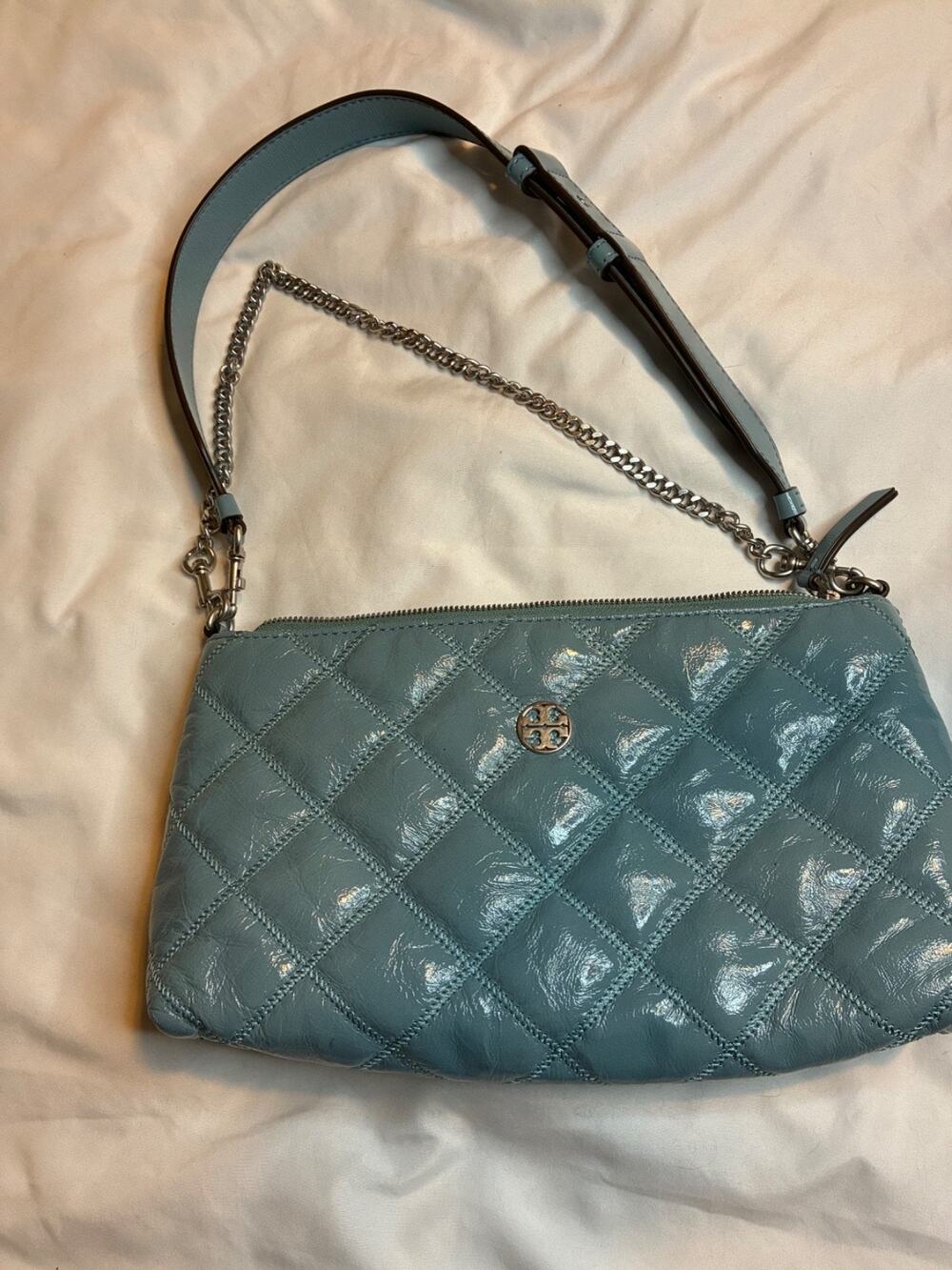 Tory Burch Willa Quilted Leather Chain Small Shoulder bag Claret,Redstone, snow